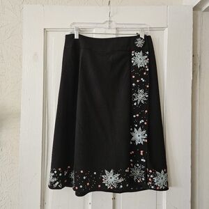 LaVie Boheme Women’s Black Embroidered A-Line Knee-length Skirt Size 10, Boho